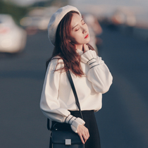 Plain Left Bank white knitwear half turtleneck sweater women loose wear retro harbor style 2020 autumn and winter blouse