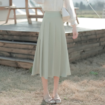 Summer thin skirt womens small umbrella skirt long skirt ins Wind high waist slim pleated skirt long skirt A- line dress