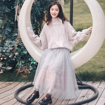 Mesh skirt childrens small half-body skirt with sweater in winter 2021 Autumn New slim long skirt