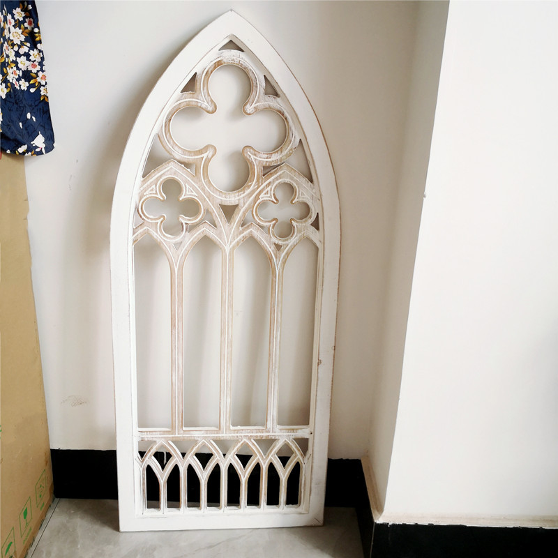 French-Style Decorative Window Fake Window Hanging European Retro Wall Decoration Arched Faux Wood Frame Wall Landscaping Prop