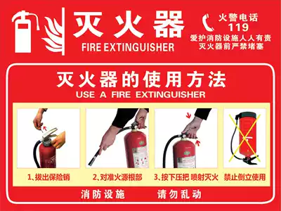 How to use the fire extinguisher, operating instructions, stickers, fire stickers, safety signs, anti-terrorism factory identification