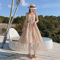 Sanya Bali beach dress 2020 new super fairy suspenders long skirt Thailand seaside holiday backless dress women