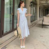White dress summer new Korean temperament French tea break retro thin fairy chiffon slim long skirt women
