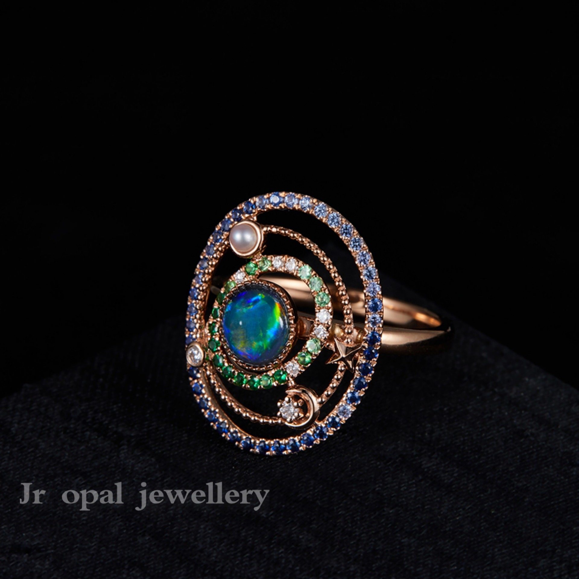 (Planet) New Products Design Natural Australia Black Europint Stone Ring Ring 18K Gold Jewellery Custom