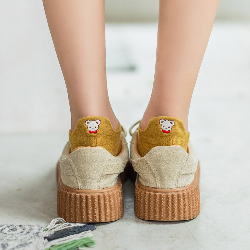 Giày cao gót thêu ba chiều Nhật Bản hoạt hình lady thuyền vớ nữ vớ cotton mùa xuân và mùa thu vớ ngắn nữ thấm mồ hôi - Vớ sợi tre chuyên sỉ lẻ tất vớ đẹp giá rẻ