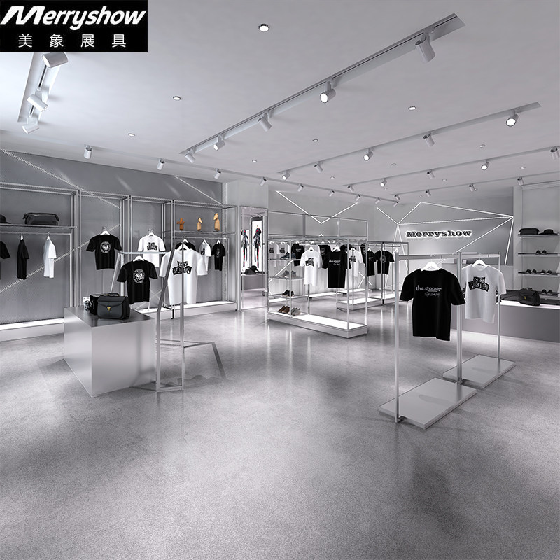 Beauty elephant men's clothing store brushed stainless steel shelf display stand on the wall luminous floor-to-ceiling display stand Nakajima display stand