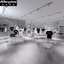 Beauty Elephant Mens Clothing Shop Wire Drawing Stainless Steel Shelving Show Shelves Upper Wall Luminous Floor Type of Island Showcase