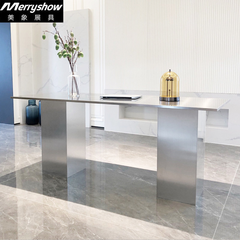 Beauty Elephant Clothing Store Middle Island Display Terrace Men's Clothing Shop Wire Drawing Stainless Steel Display Table Commercial Booth Negotiation Table Tea Table