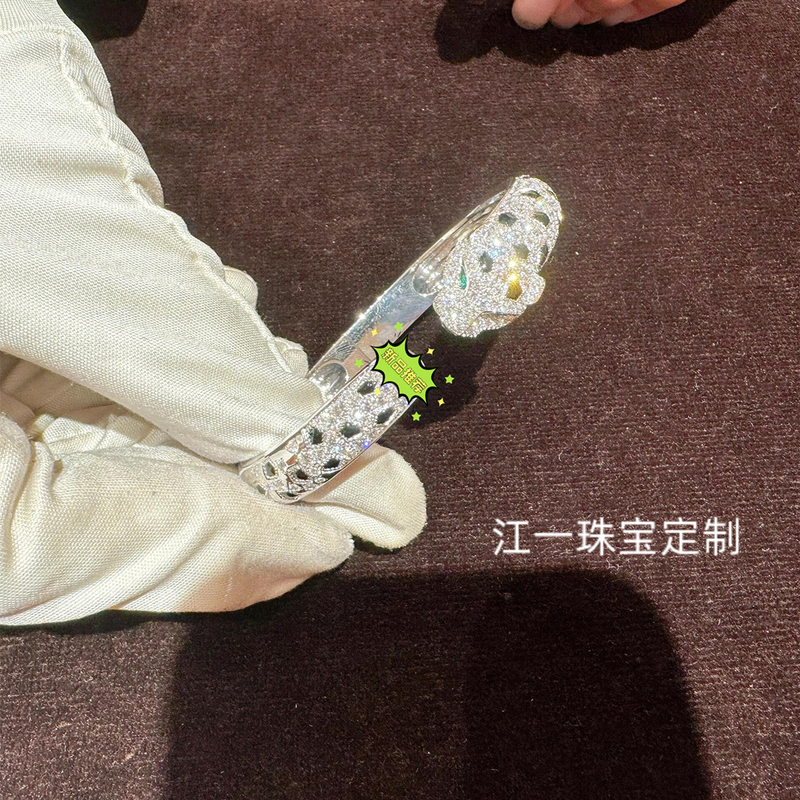 18K White Gold Leopard Head Full Diamond Bracelet Rose Gold Gold Thick Version Luxury Inlaid Diamond Bracelet Au750 Couple