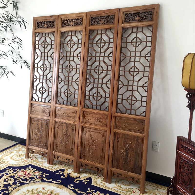 Màn hình gỗ rắn Trung Quốc vách ngăn cổ chạm khắc hai mặt màn hình đơn giản phòng khách long não gỗ rỗng hiên phong trào - Màn hình / Cửa sổ vach ngan phong khach
