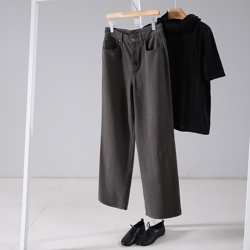 Turkish Lyocell Long-Staple Cotton, Garment-Dyed Loose Wide-Leg Pants, High-Waisted Straight-Leg Extended Jeans for Women