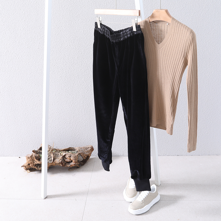 Special Offer!! High-End Matte Velvet Pants, Triacetate Fiber, Elastic Waist Jogger Pants with Cuffed Hems for Women