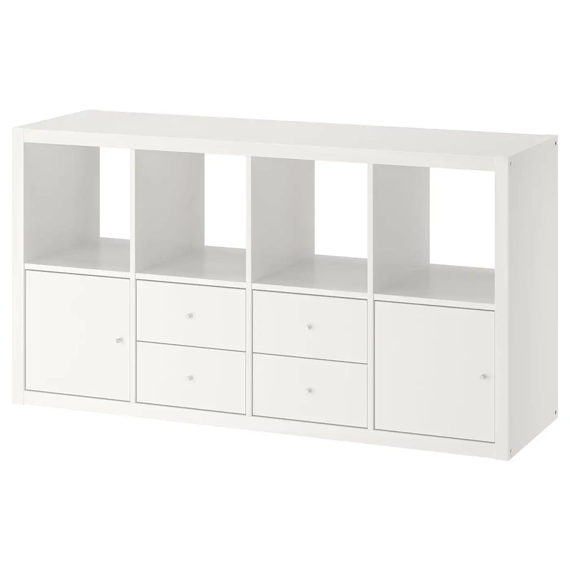 Ikea Kallax Shelving Unit Storage Cabinet with 4 Inserts, White, 147X 77cm