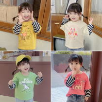 Girls Long Sleeve T-shirt Spring and Autumn Baby base shirt Cotton Fake Two Pieces 5 Childrens Swear Childrens Wear Childrens Spring Blouse