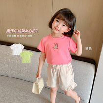 Girls short-sleeved T-shirt trendy summer new baby summer clothes female foreign style childrens tops female summer childrens clothing