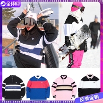  1819DIMITO Korean ski sweater double veneer mens and womens pullover warm cotton bottoming shirt stitching contrast color