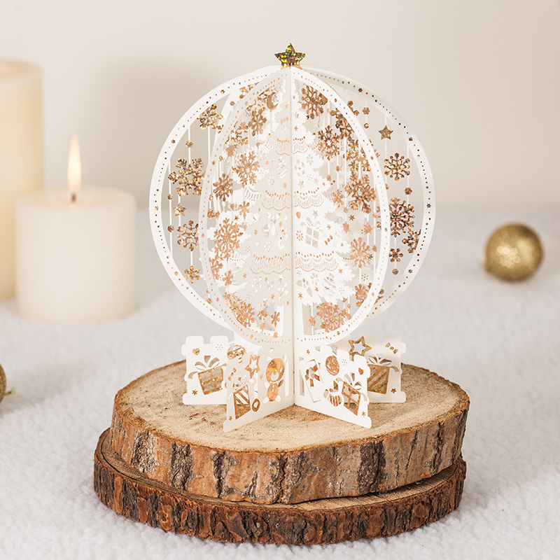 Korean creative bronzing three-dimensional Christmas greeting card New Year blessing hollow 3d Crystal ball Christmas Eve Thank you card