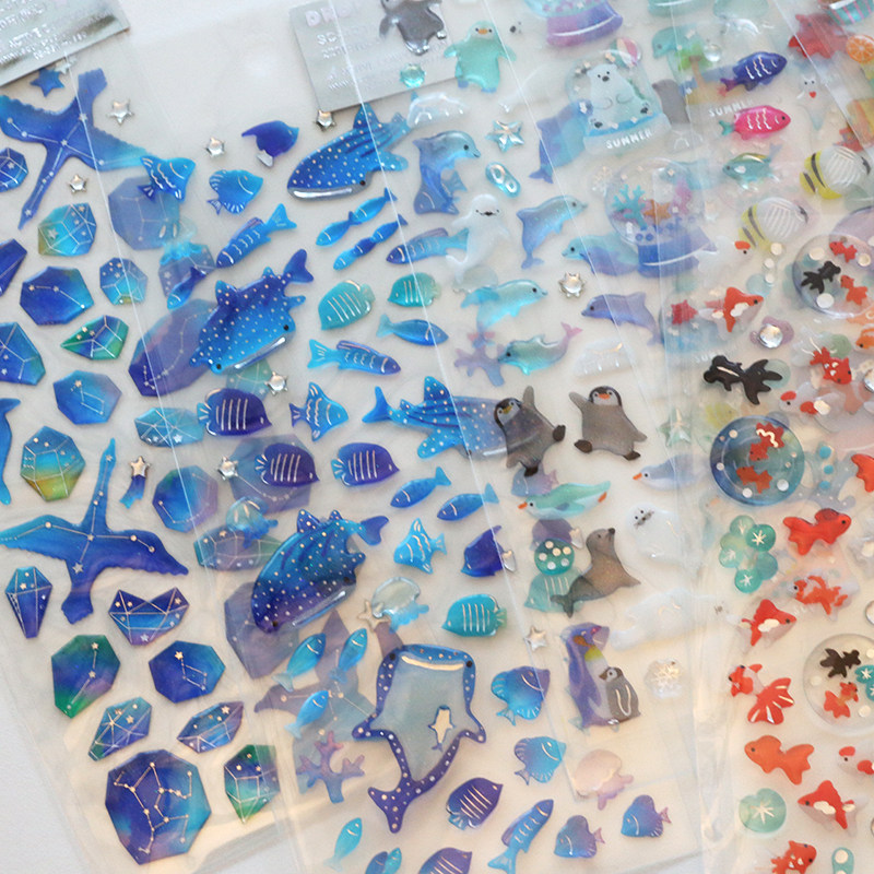 Japan Refreshing Drop Glue Transparent Ocean Ice-cream Ice Drinking Flash Stickers 9 models of mobile phone Handbooks Creative DIY stickers