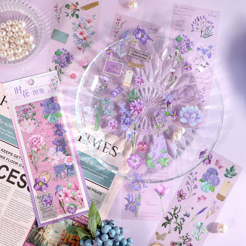 Time and Flower Illustrated Book Series Stickers PET Flower Plant Literary Goo Card Hand Account Interest DIY Decorative Stickers 8 Types