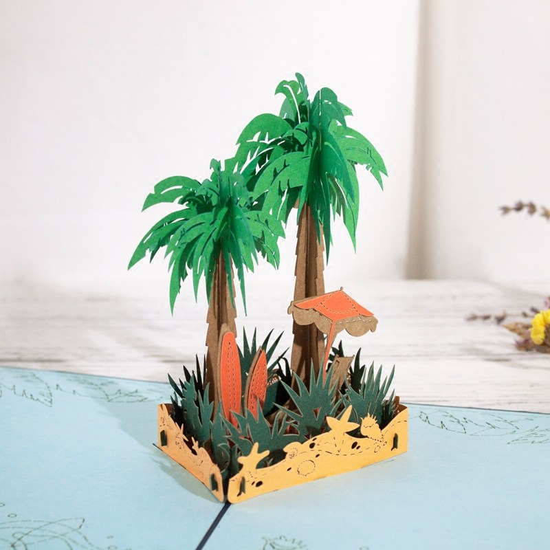 Summer style paper carving three-dimensional coconut tree greeting card thank you teacher universal birthday gift exquisite decoration blessing card