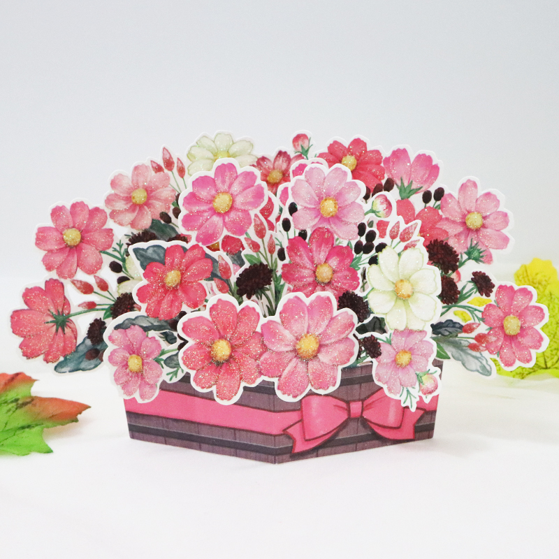 Japan autumn scenery Persian Chrysanthemum Flowers basket Cubic greeting card Teachers' Day Thanks to send teacher's birthday gift Wanna card