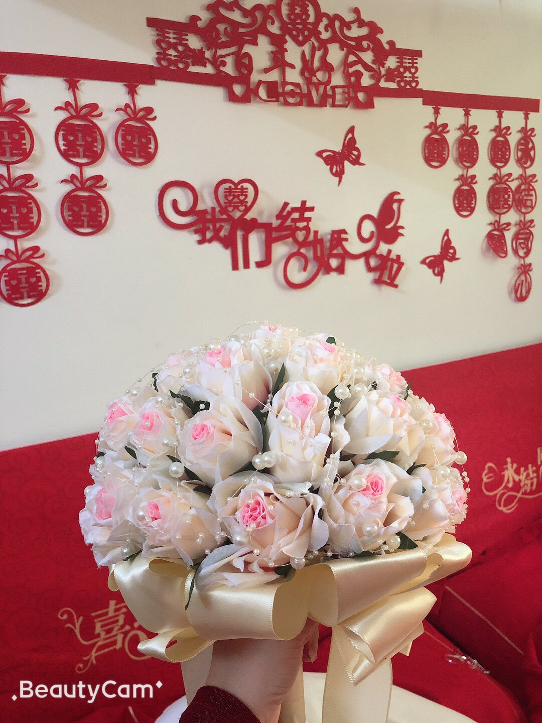 Bridal bouquet Pearl simulation flower Korean champagne luxury wedding certificate gift Wedding photo graduation flower ball