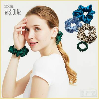 Silk hair bands, large intestine bands, mulberry silk, Korean hair care products. Remove without damaging hair. Lake blue, yellow, purple, high elasticity, widened and thick