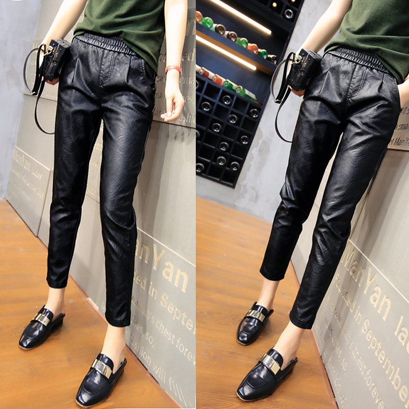Women's Leather Pants 2025 Autumn and Winter High-Waisted Thin Harem Slimming Pu Casual Fashion Trendy Versatile Cropped Skinny Pants