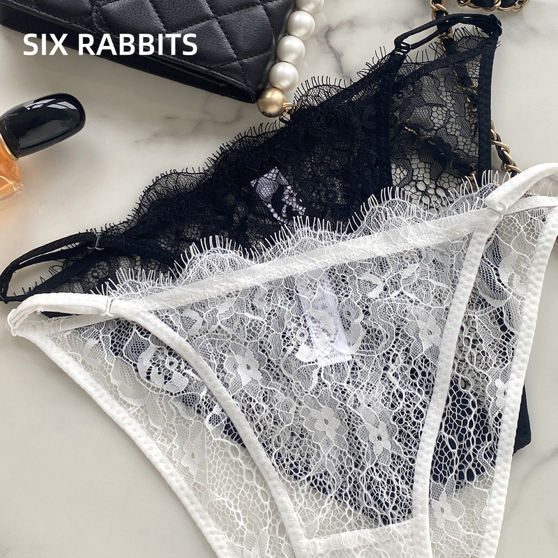 Six Rabbits Women's Low-Rise Panties Japanese Style Thin Lace High-Slit Briefs Thong Summer