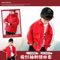 Boys coat spring and autumn spring clothes 2021 new foreign style Korean Childrens red windbreaker baby coat tide