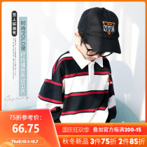 Many boys clothes spring 2021 new foreign-style children childrens pullover loose baby striped top