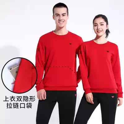 Sports suit Men's spring and autumn round neck pullover thick cotton T running casual sportswear suit men's and women's couples group purchase clothes