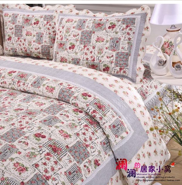 Bông hồng lãng mạn được nhồi bông bằng ga trải giường bằng vải cotton điều hòa không khí mùa hè mát mẻ bởi ba bộ bốn bộ dải đơn ga trải giường chống thấm