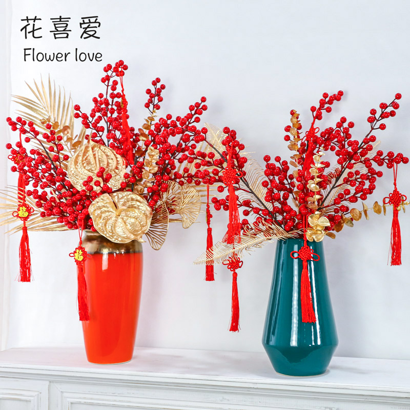 2024 new festive decorations floriers suit Fobucket inserts vase Jingdezhen Ceramic vase Winter turquois red fruits inserts vase-Taobao