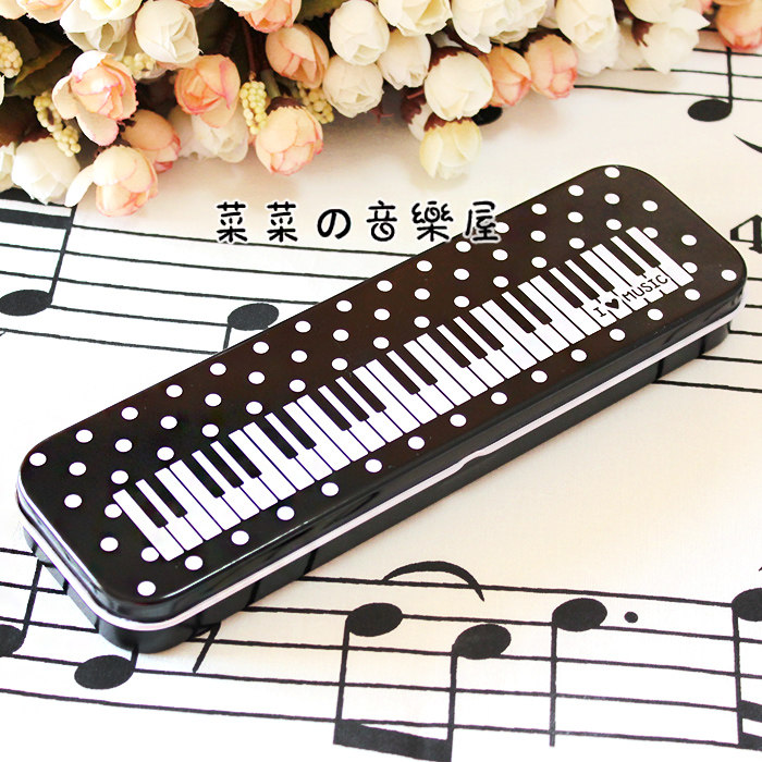 Taiwan music stationery black and white piano keys dot pattern tin stationery box single-layer metal pencil case