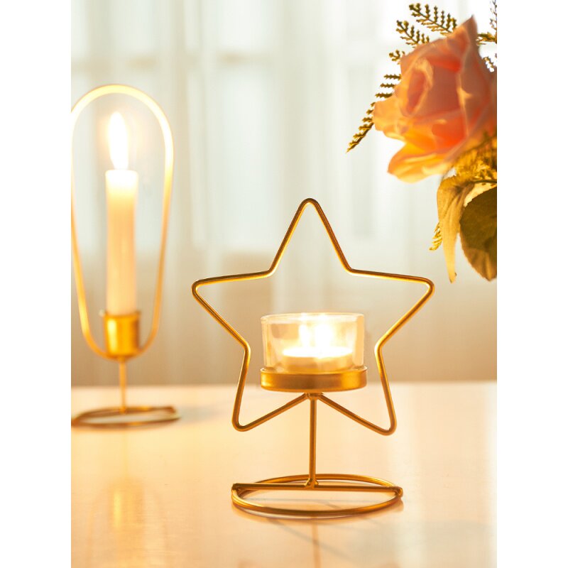 Nordic ins style golden candlestick decoration lamp candlelight dinner home table creative aromatherapy candle holder cup small