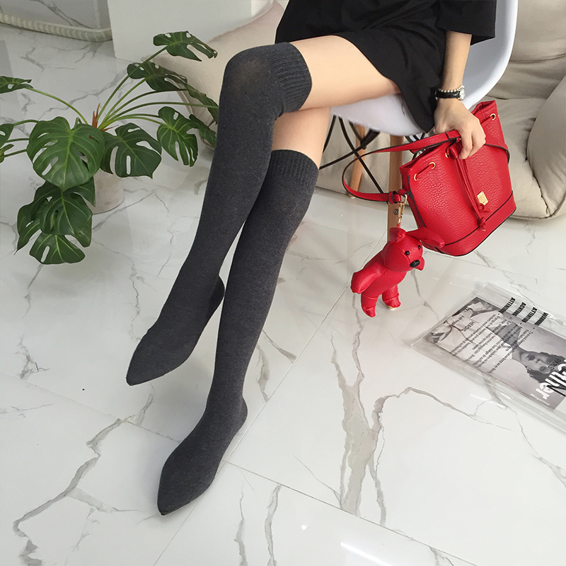 2021 Autumn Winter New Over Knee Socks Boots Pointy Flat-bottomed Silk Socks Long Boots Women's Shoes Elastic Long High Cylinder Socks Lean Boots