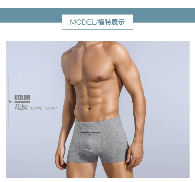 Quần lót chống trộm có túi dây kéo quần lót nam boxer cotton nguyên chất quần xì có túi đựng tiền