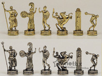 Manopoulos Poseidon Chess Set Greece Made Brass Nickel Metal Fittings Living Room