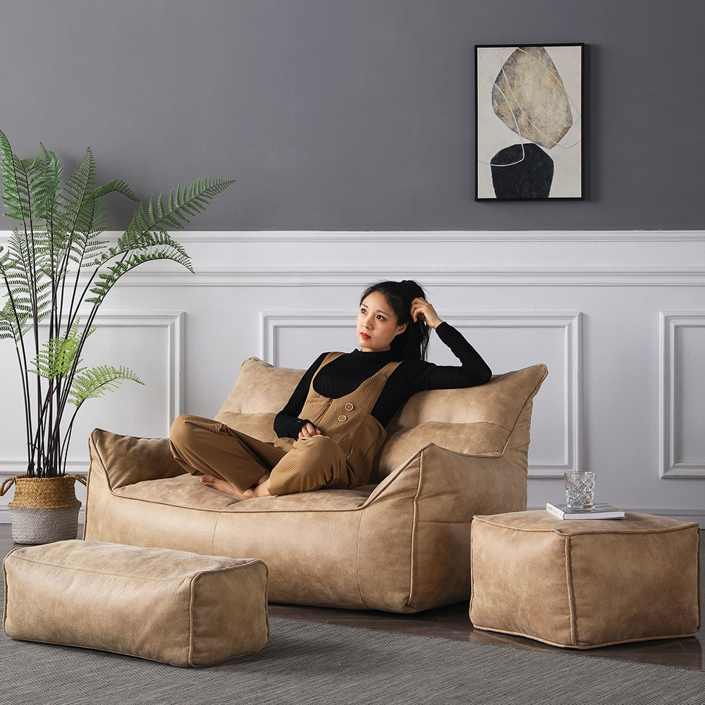 Lazy sofa tatami double sofa backrest fabric sofa small apartment bedroom balcony Nordic retro sofa