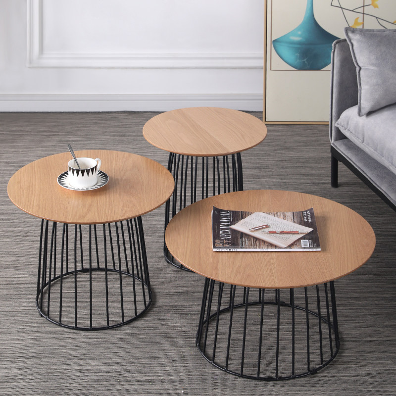 Movable wrought iron round living room coffee table combination creative home small apartment Nordic light luxury tea table sofa side table