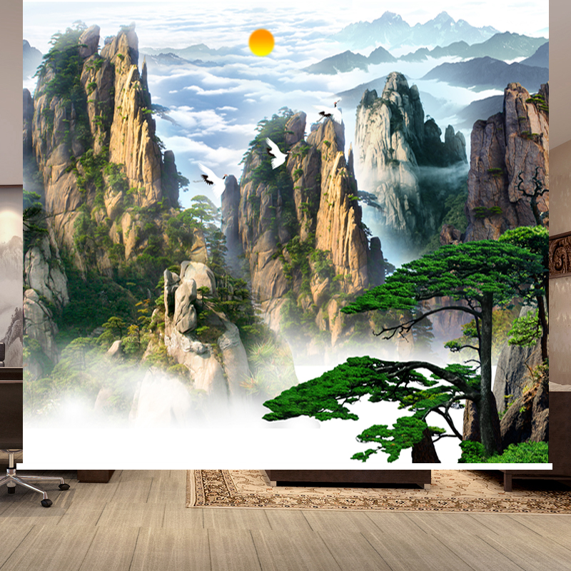 Sunshine Dongshade roll curtain backward mountain curtain alpine drawing welcome to the lounge decoration curtain