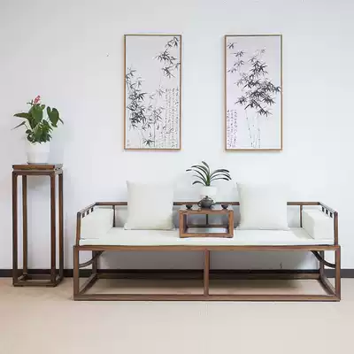 Luohan bed new Chinese push-pull shrink living room antique bed bed solid wood black walnut Luohan bed cushion five-piece set