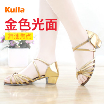 Female adult soft-soled mid-high-heeled Latin dance shoes Childrens new dance practice competition with light sandals