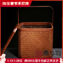 (Tea and Utensils) Taiwanese Bamboo Art Master Liao Yinan Handmade Bamboo Weaving Square Basket Tray Tea Party Tea Set Storage