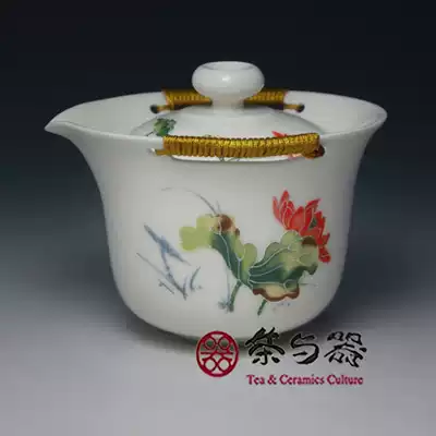 Taiwan's new Sanxi ceramic official authorization V40 tooth white red peony relief lotus zen bubble cover bowl hand grab pot
