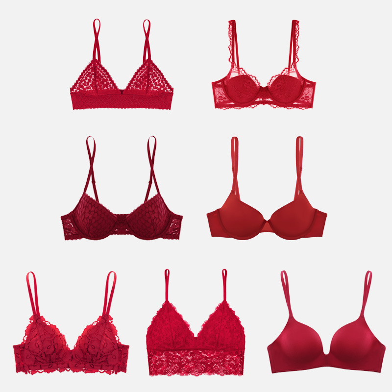 Curious Lady's Life Red Underwear Women's Small Breasts Gather Without Steel Ring Comfort Sensation Bra Hood