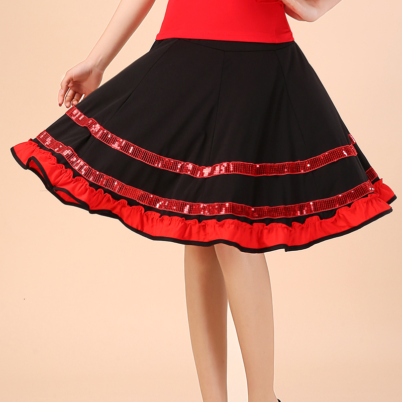 New dance costumes large hem skirts female adults Latin dance dresses Dancing performance skirts square dance bright sheet skirts