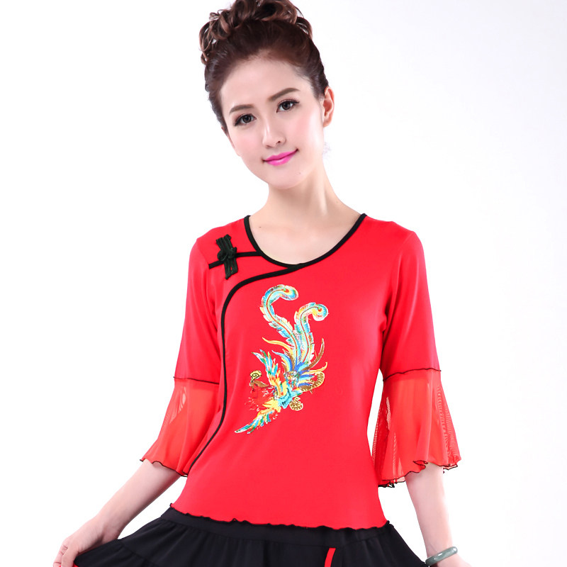Square dance clothing new spring and summer modal national wind Latin dance clothing dance practice dance phoenix top