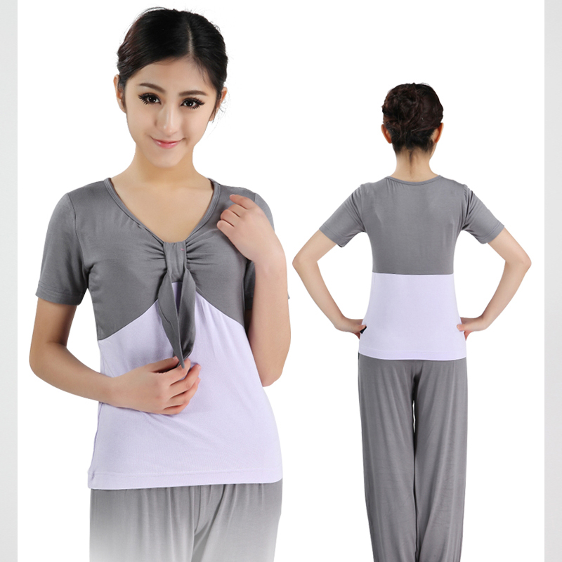 Color short-sleeved dance suit Square dance top Modal women round neck classical Latin dance pants practice clothes spring and summer